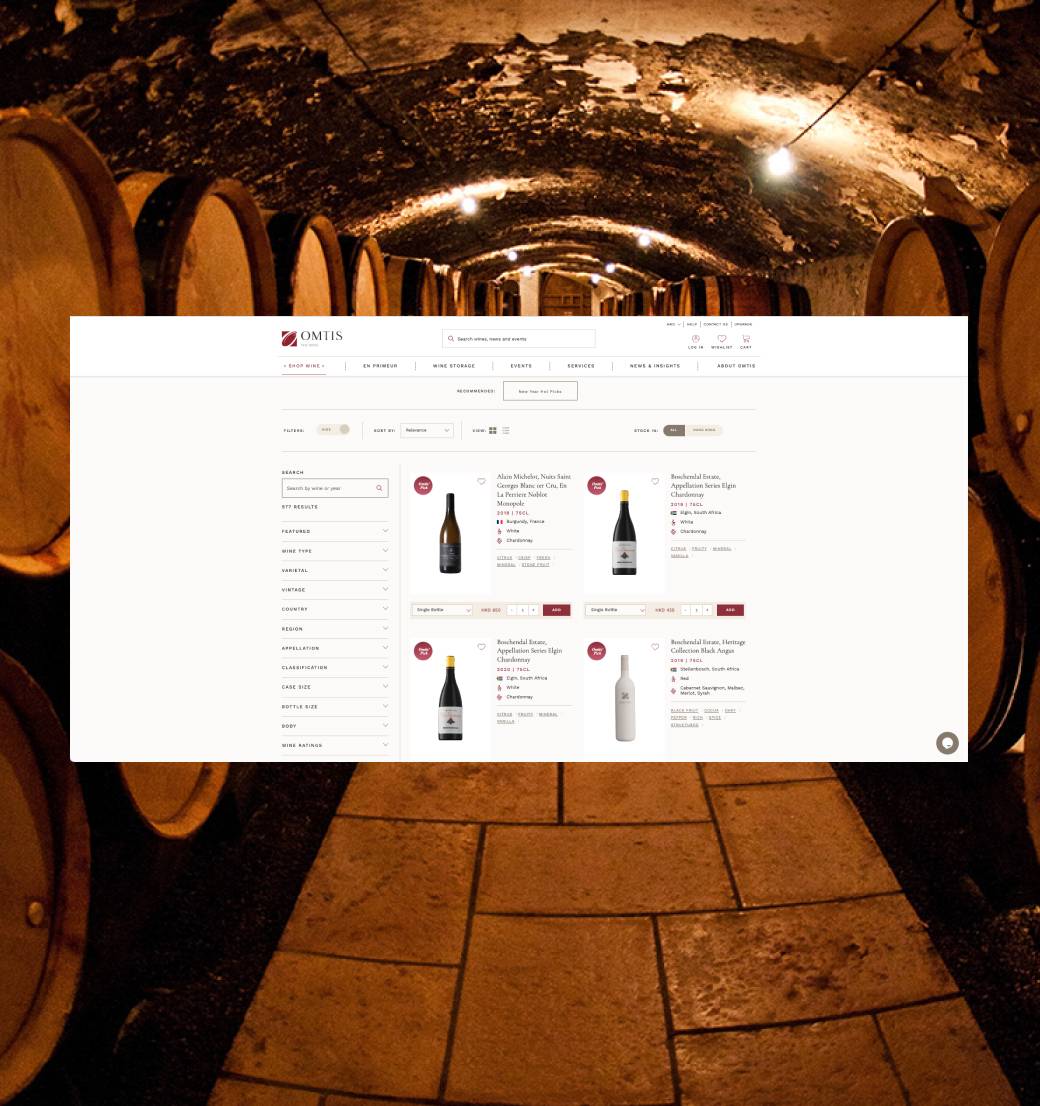 screenshot of Omtis Fine Wines website project