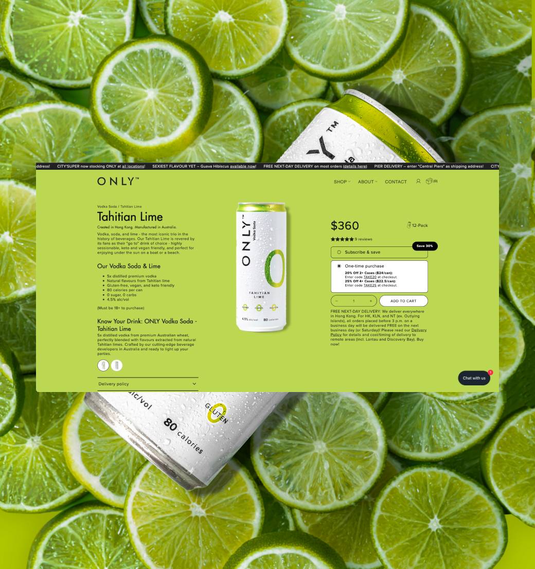 screenshot of ONLY Beverages website project